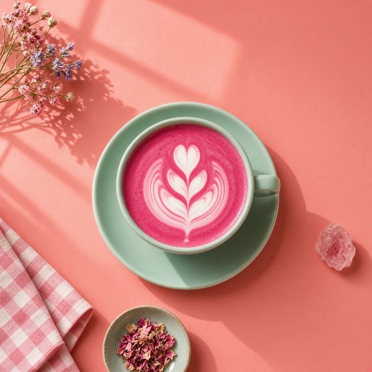 A cafe drink photo with a QR code and frame being added